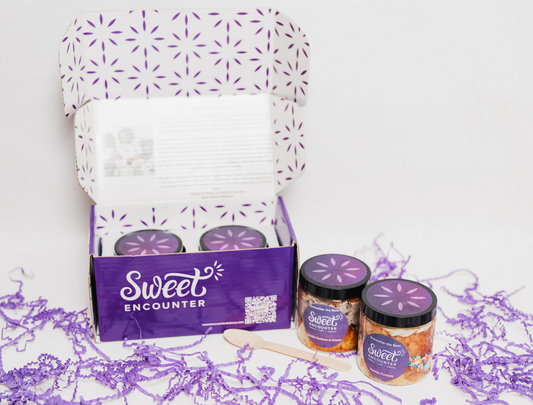 Sweet Encounter product packaging with jars on a white background